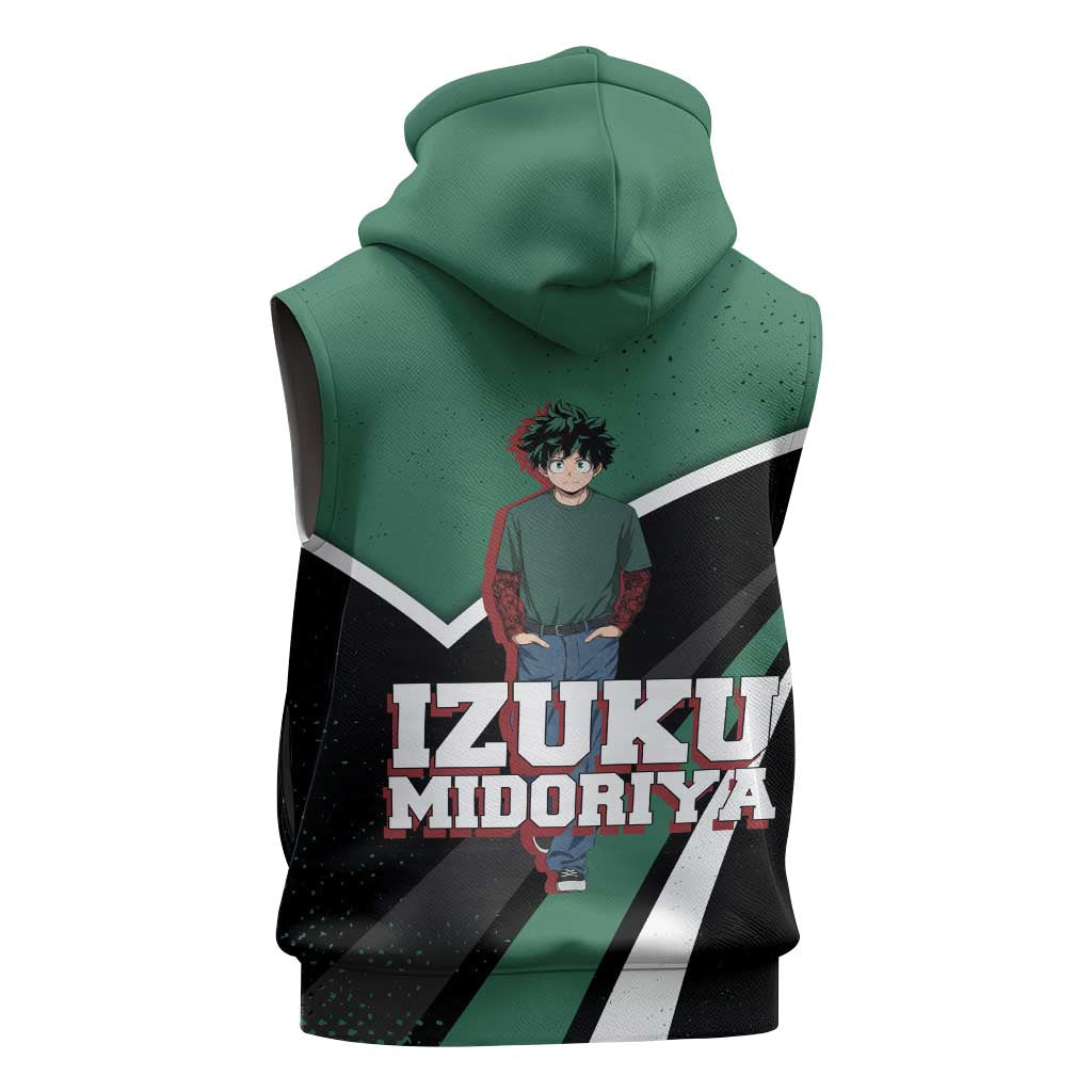 Izuku Midoriya My Hero Academia Sleeveless Zip Hoodie Anime Grunge Splatter Graphic Style