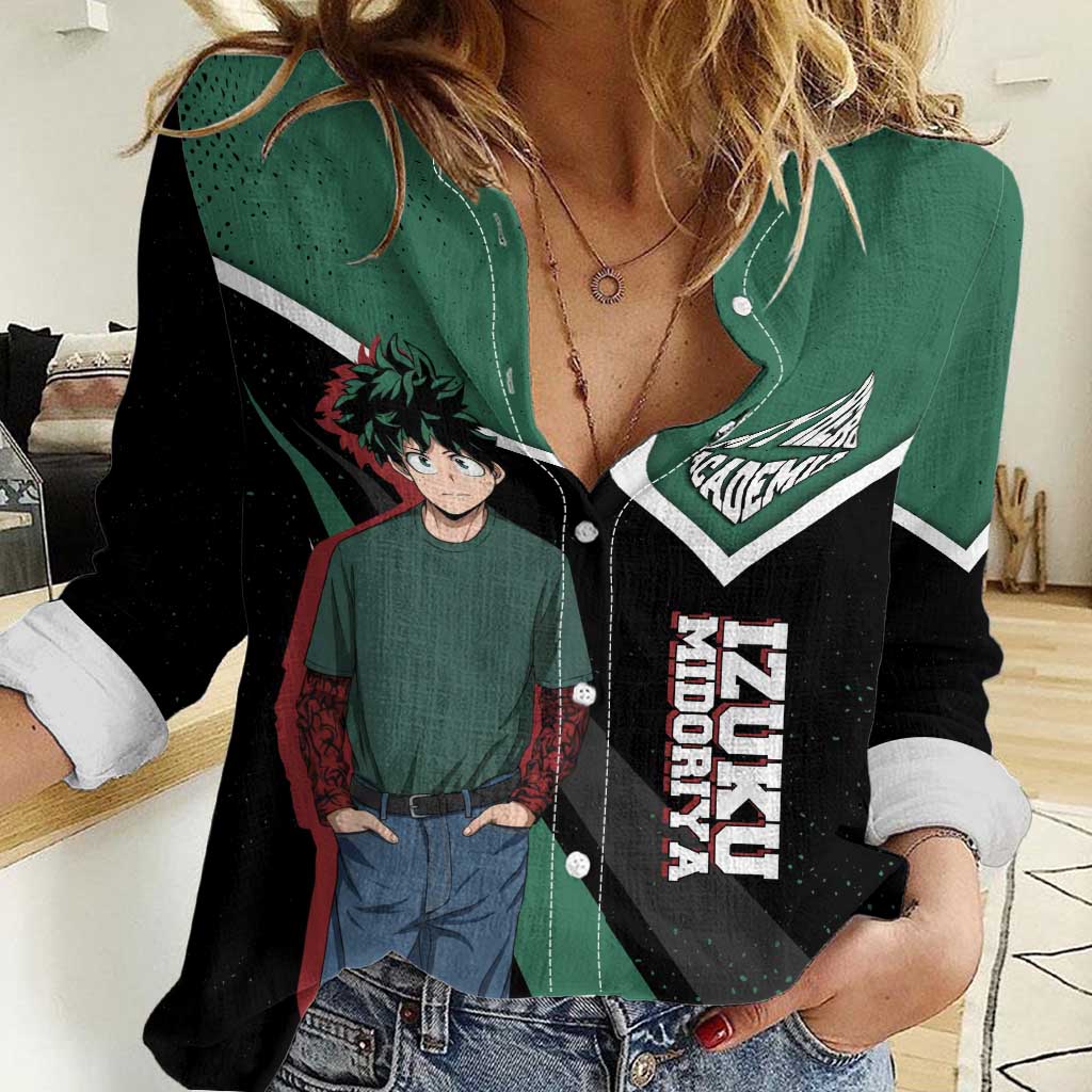 Izuku Midoriya My Hero Academia Women Casual Shirt Anime Grunge Splatter Graphic Style