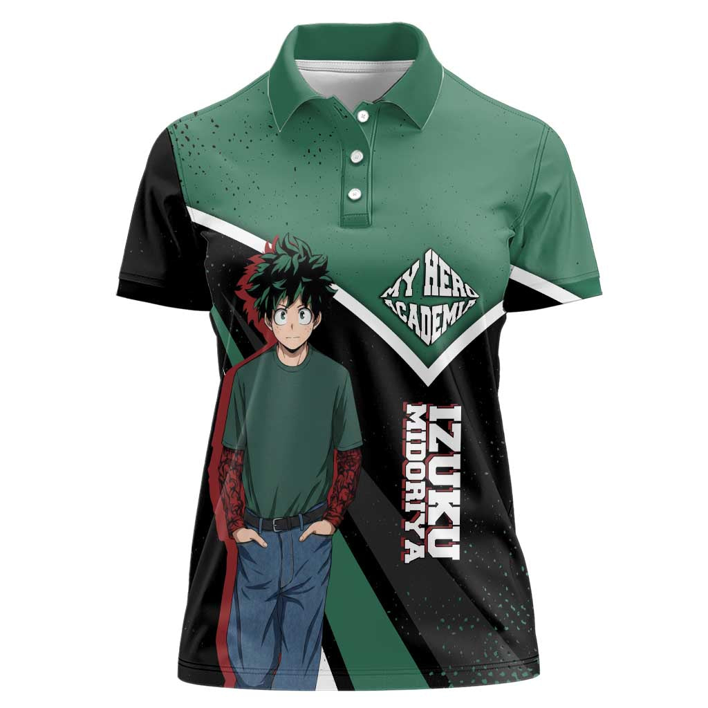 Izuku Midoriya My Hero Academia Women Polo Shirt Anime Grunge Splatter Graphic Style