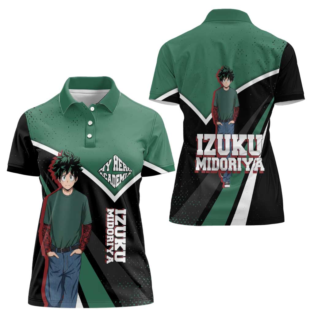 Izuku Midoriya My Hero Academia Women Polo Shirt Anime Grunge Splatter Graphic Style