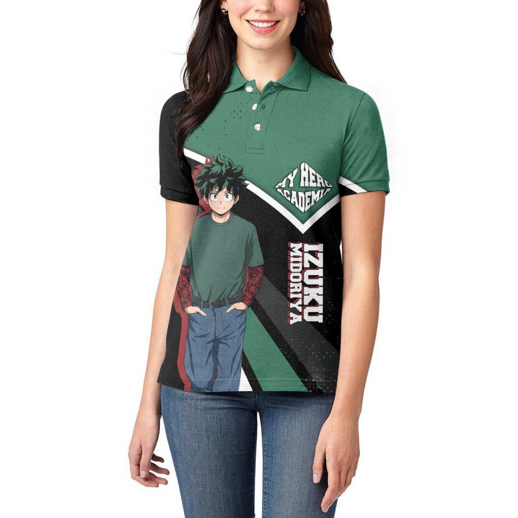 Izuku Midoriya My Hero Academia Women Polo Shirt Anime Grunge Splatter Graphic Style