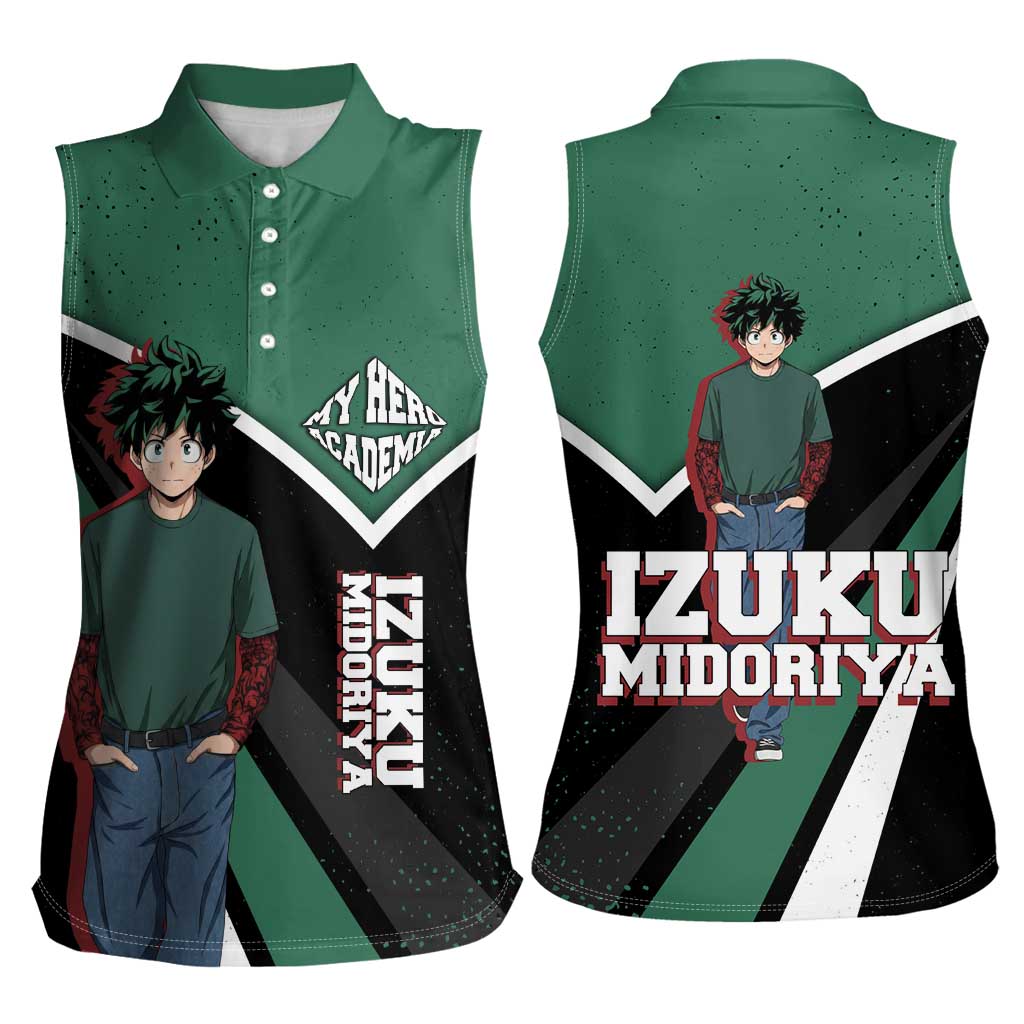 Izuku Midoriya My Hero Academia Women Sleeveless Polo Shirt Anime Grunge Splatter Graphic Style