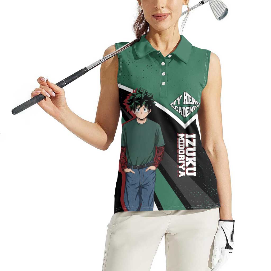 Izuku Midoriya My Hero Academia Women Sleeveless Polo Shirt Anime Grunge Splatter Graphic Style