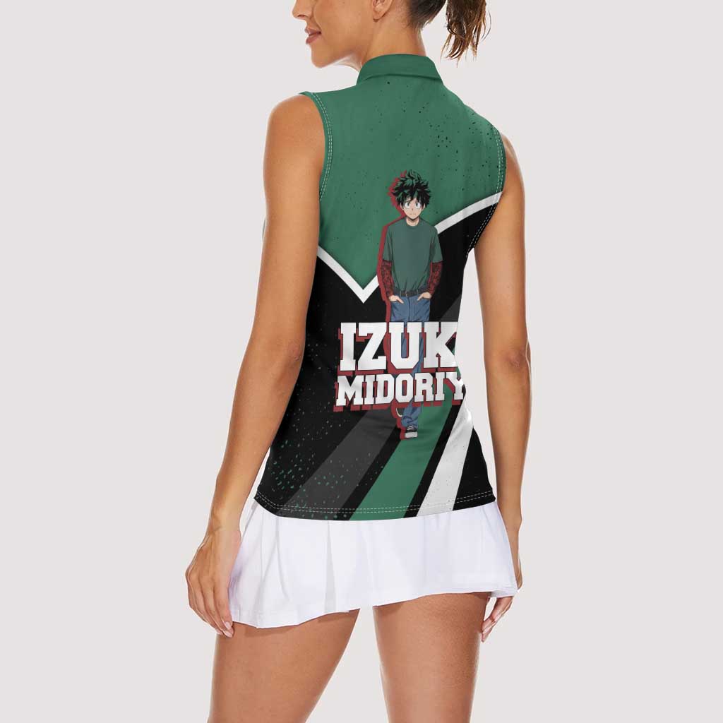 Izuku Midoriya My Hero Academia Women Sleeveless Polo Shirt Anime Grunge Splatter Graphic Style