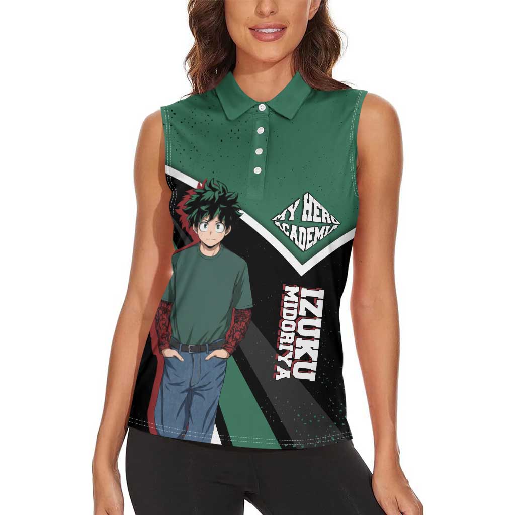 Izuku Midoriya My Hero Academia Women Sleeveless Polo Shirt Anime Grunge Splatter Graphic Style
