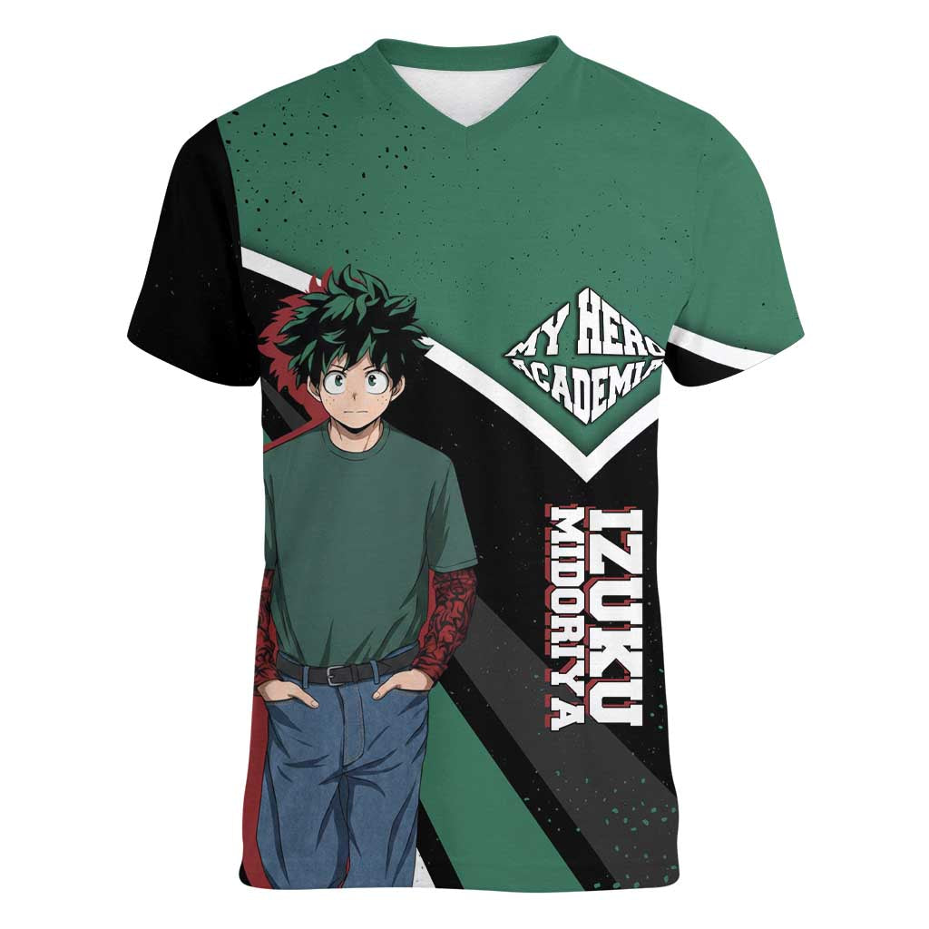 Izuku Midoriya My Hero Academia Women V-Neck T-Shirt Anime Grunge Splatter Graphic Style