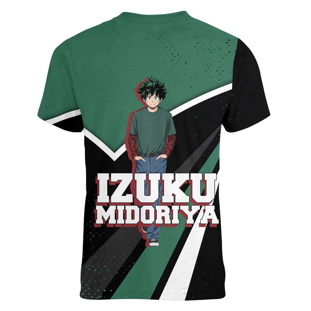 Izuku Midoriya My Hero Academia Women V-Neck T-Shirt Anime Grunge Splatter Graphic Style