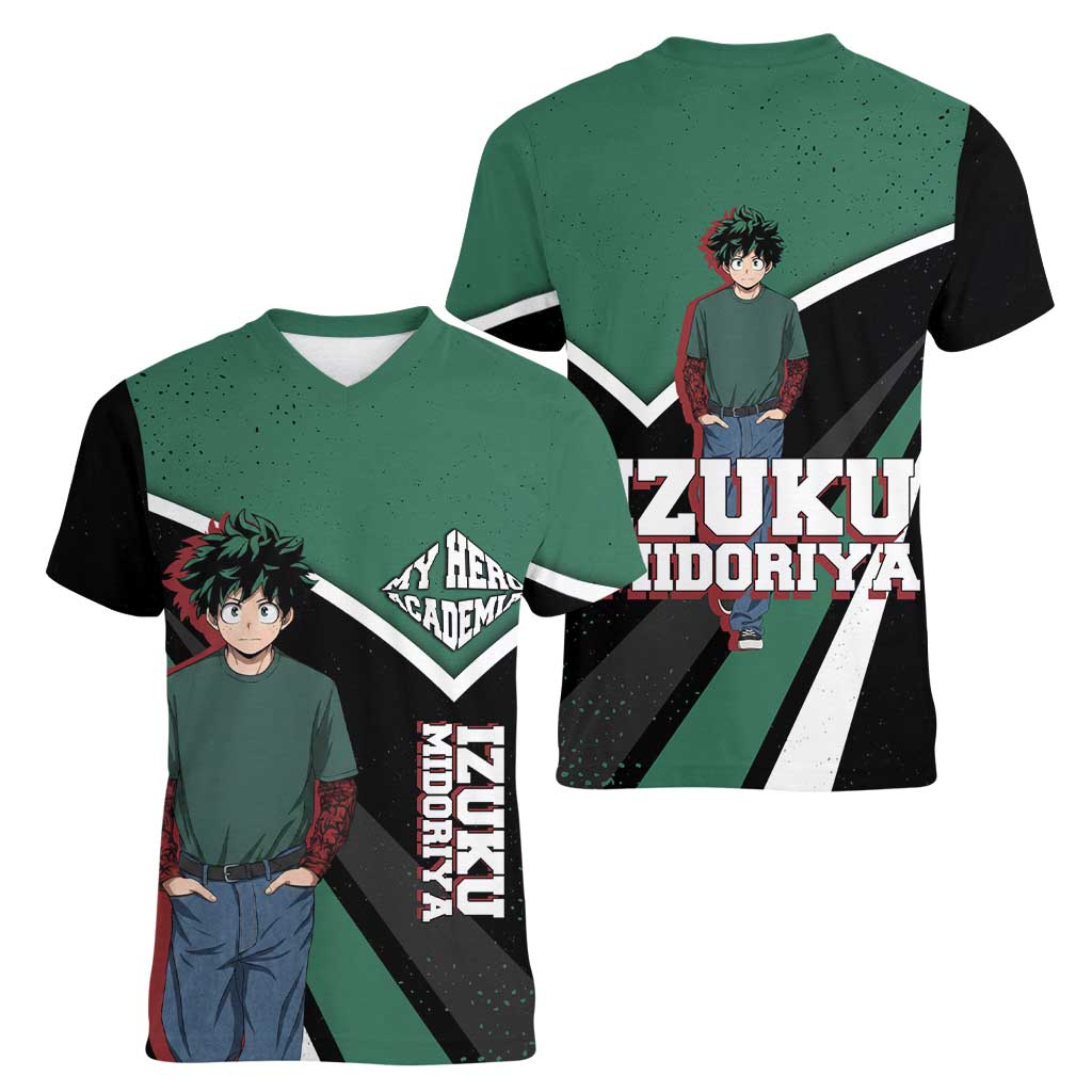 Izuku Midoriya My Hero Academia Women V-Neck T-Shirt Anime Grunge Splatter Graphic Style