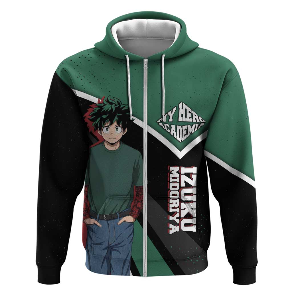 Izuku Midoriya My Hero Academia Zip Hoodie Anime Grunge Splatter Graphic Style