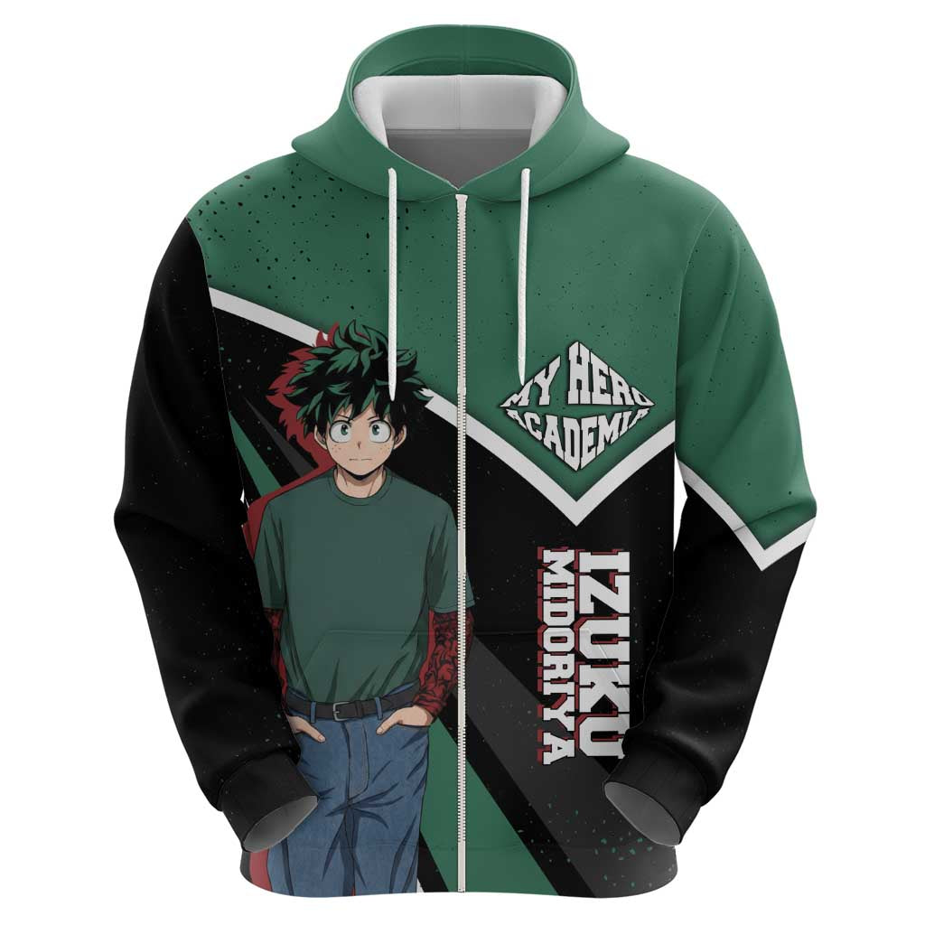 Izuku Midoriya My Hero Academia Zip Hoodie Anime Grunge Splatter Graphic Style