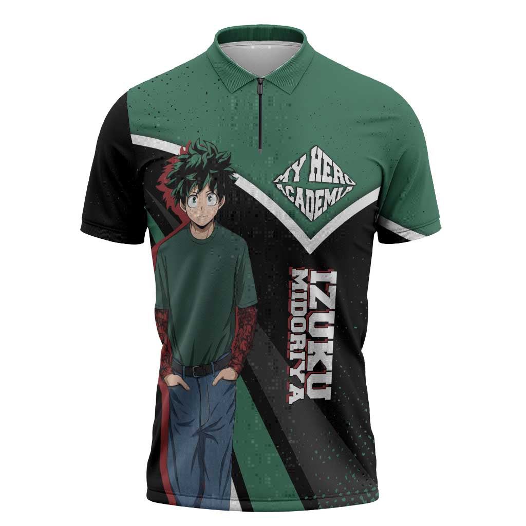 Izuku Midoriya My Hero Academia Zipper Polo Shirt Anime Grunge Splatter Graphic Style