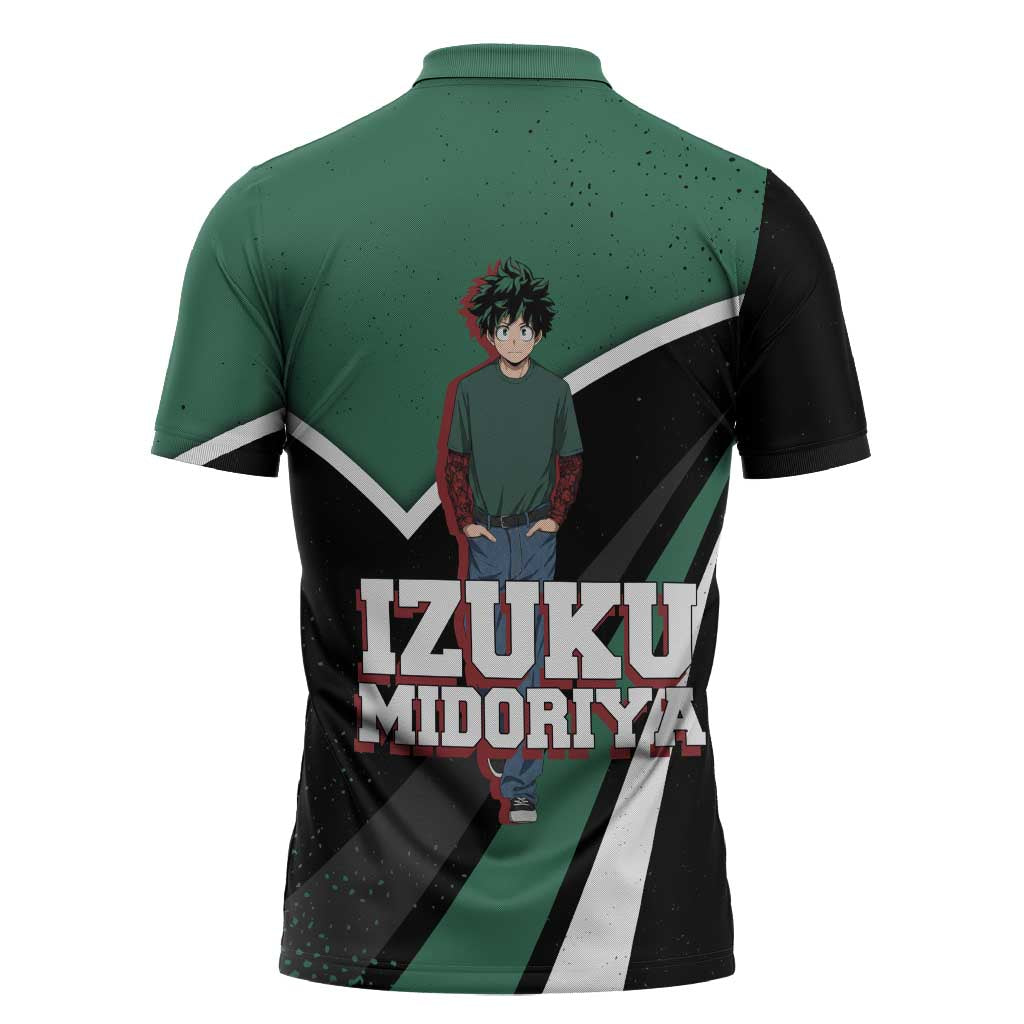 Izuku Midoriya My Hero Academia Zipper Polo Shirt Anime Grunge Splatter Graphic Style