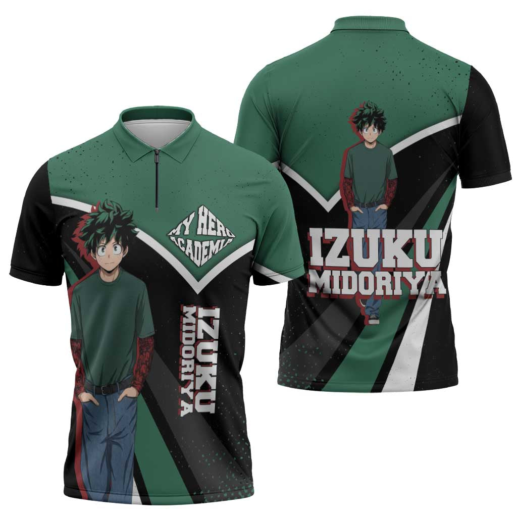 Izuku Midoriya My Hero Academia Zipper Polo Shirt Anime Grunge Splatter Graphic Style