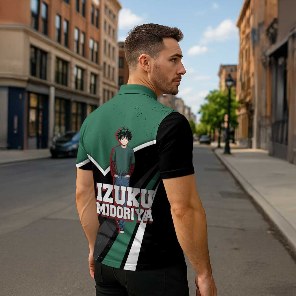 Izuku Midoriya My Hero Academia Zipper Polo Shirt Anime Grunge Splatter Graphic Style