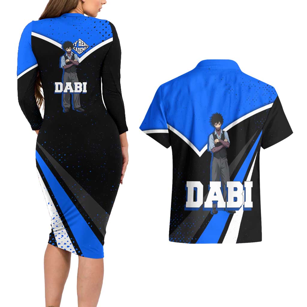 Dabi My Hero Academia Couples Matching Long Sleeve Bodycon Dress and Hawaiian Shirt Anime Grunge Splatter Graphic Style