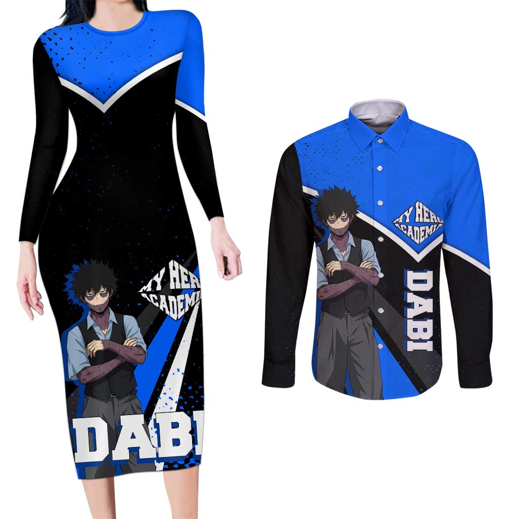Dabi My Hero Academia Couples Matching Long Sleeve Bodycon Dress and Long Sleeve Button Shirt Anime Grunge Splatter Graphic Style