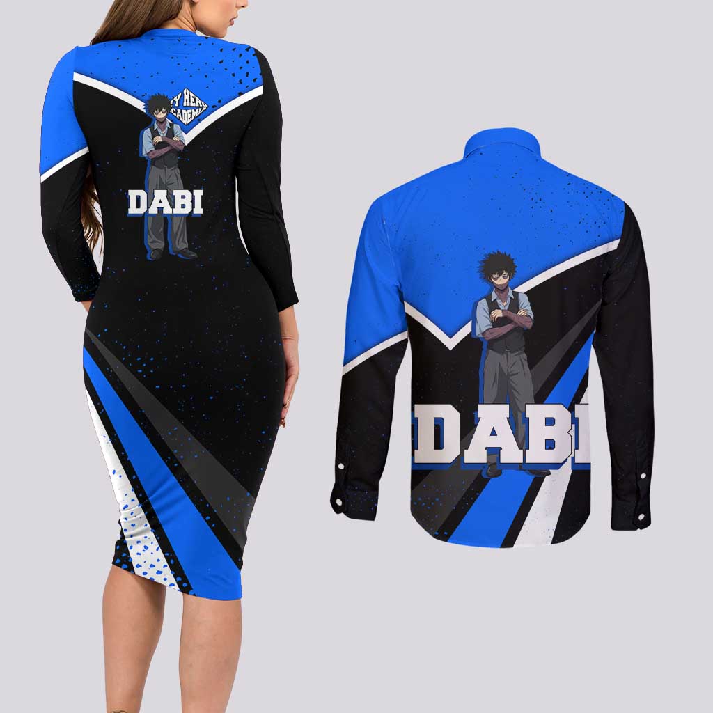 Dabi My Hero Academia Couples Matching Long Sleeve Bodycon Dress and Long Sleeve Button Shirt Anime Grunge Splatter Graphic Style