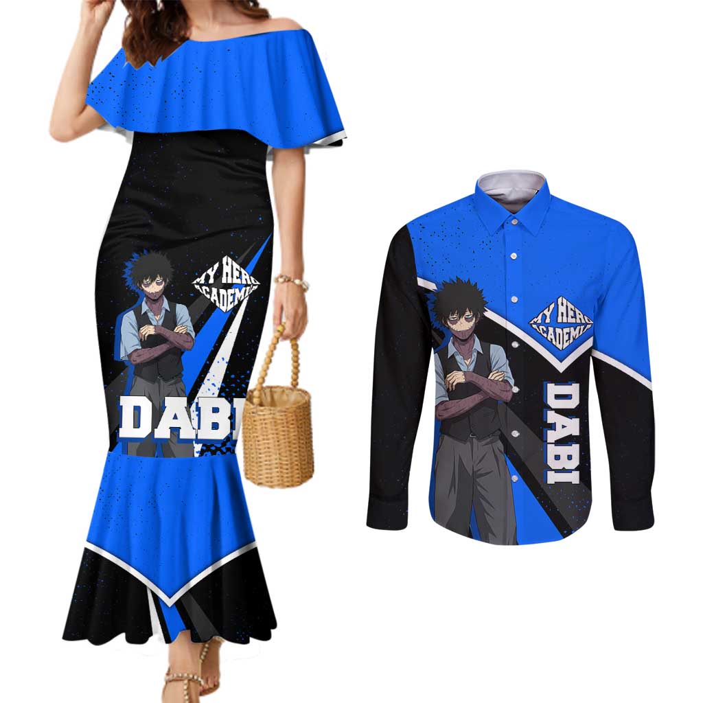Dabi My Hero Academia Couples Matching Mermaid Dress and Long Sleeve Button Shirt Anime Grunge Splatter Graphic Style
