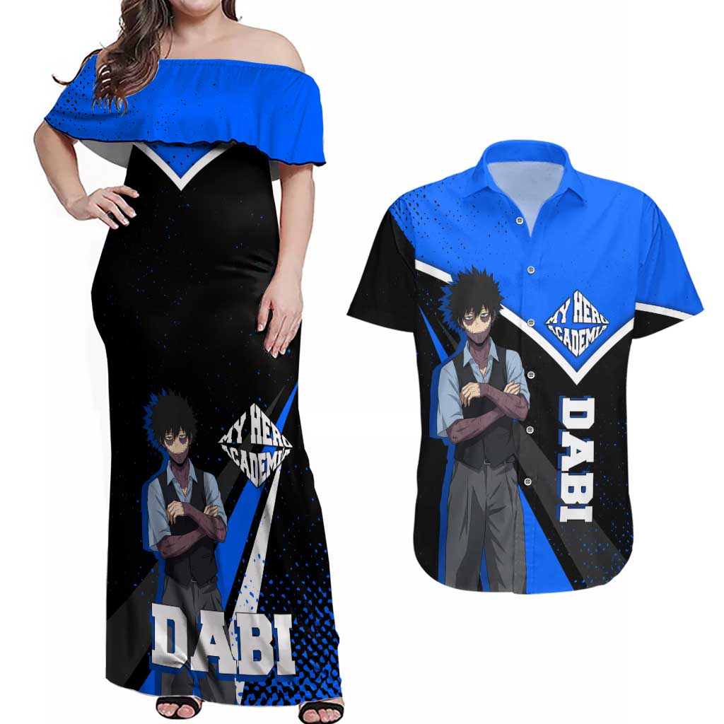 Dabi My Hero Academia Couples Matching Off Shoulder Maxi Dress and Hawaiian Shirt Anime Grunge Splatter Graphic Style