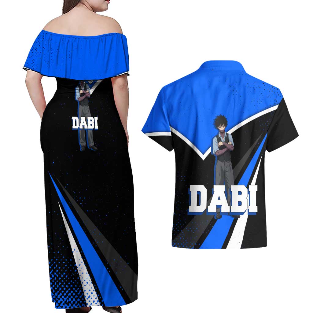 Dabi My Hero Academia Couples Matching Off Shoulder Maxi Dress and Hawaiian Shirt Anime Grunge Splatter Graphic Style