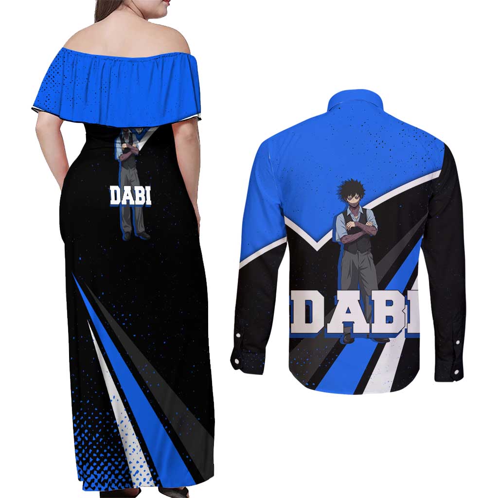 Dabi My Hero Academia Couples Matching Off Shoulder Maxi Dress and Long Sleeve Button Shirt Anime Grunge Splatter Graphic Style