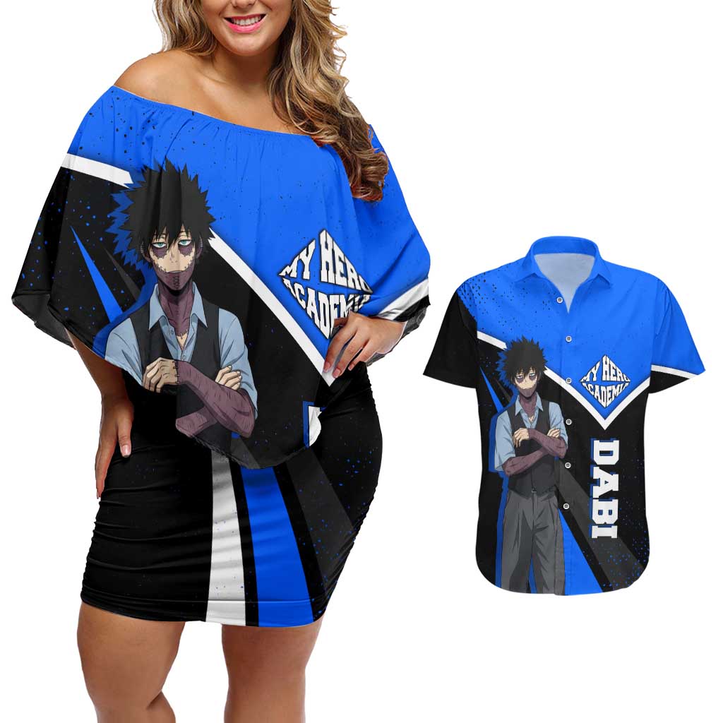 Dabi My Hero Academia Couples Matching Off Shoulder Short Dress and Hawaiian Shirt Anime Grunge Splatter Graphic Style