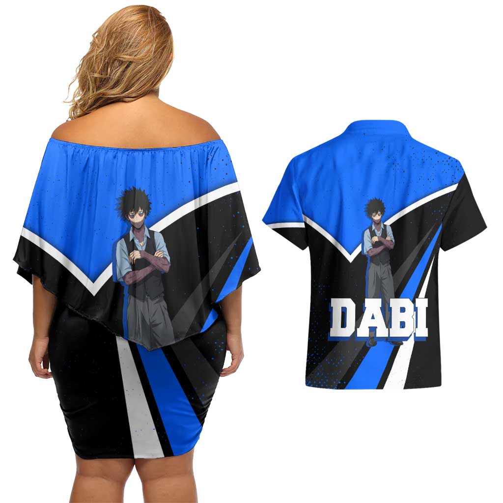 Dabi My Hero Academia Couples Matching Off Shoulder Short Dress and Hawaiian Shirt Anime Grunge Splatter Graphic Style