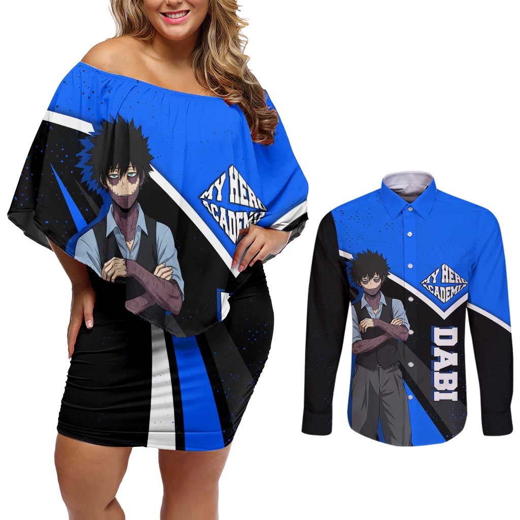 Dabi My Hero Academia Couples Matching Off Shoulder Short Dress and Long Sleeve Button Shirt Anime Grunge Splatter Graphic Style