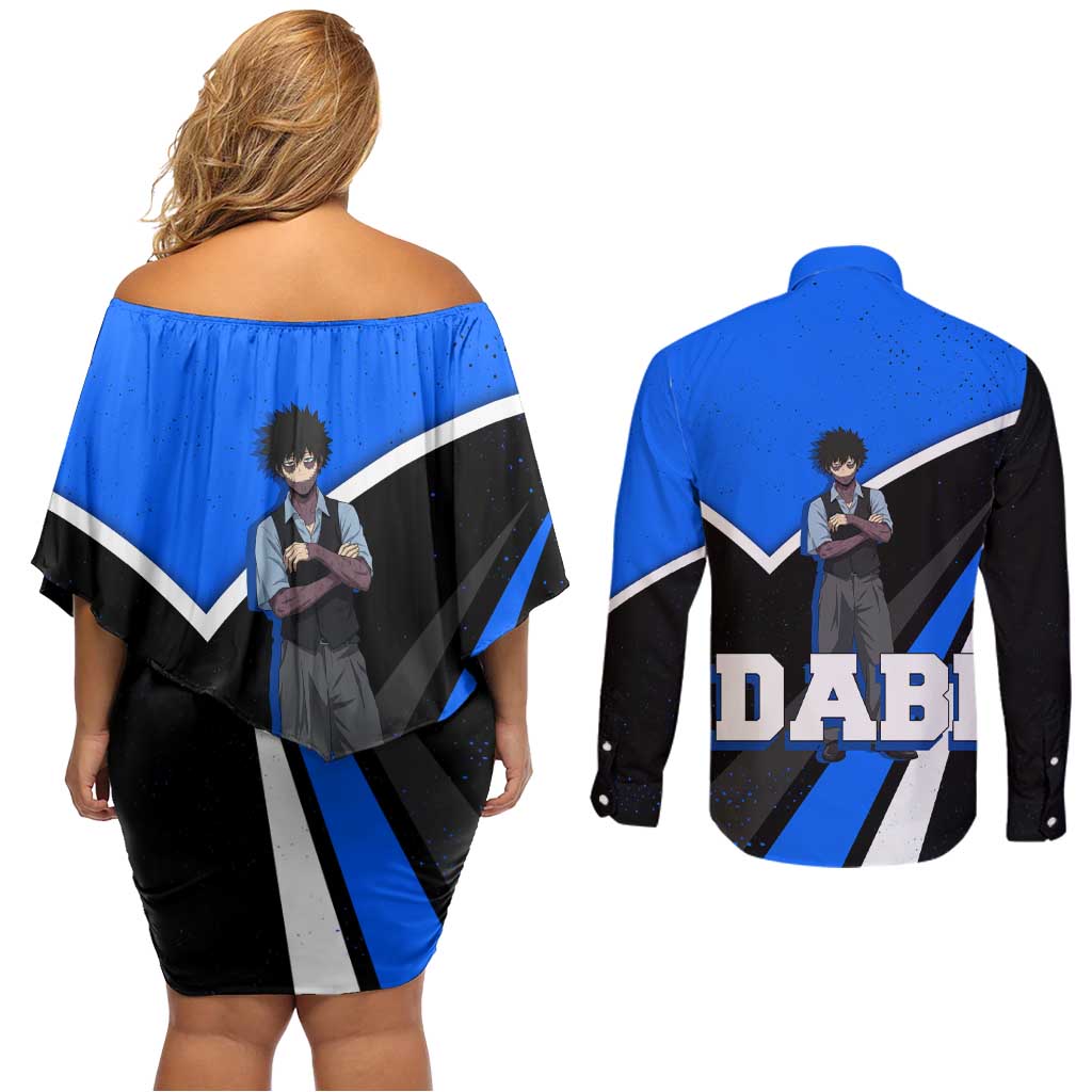 Dabi My Hero Academia Couples Matching Off Shoulder Short Dress and Long Sleeve Button Shirt Anime Grunge Splatter Graphic Style