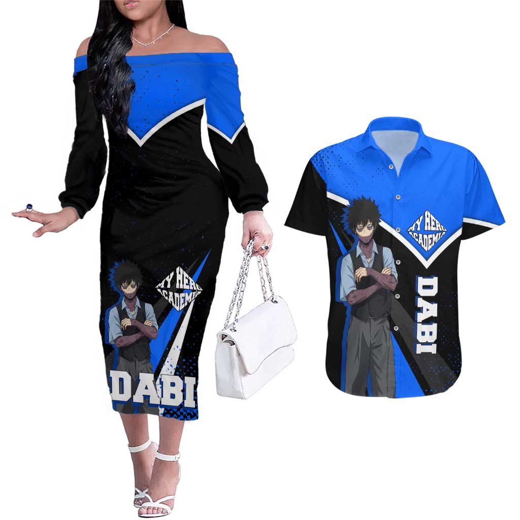 Dabi My Hero Academia Couples Matching Off The Shoulder Long Sleeve Dress and Hawaiian Shirt Anime Grunge Splatter Graphic Style