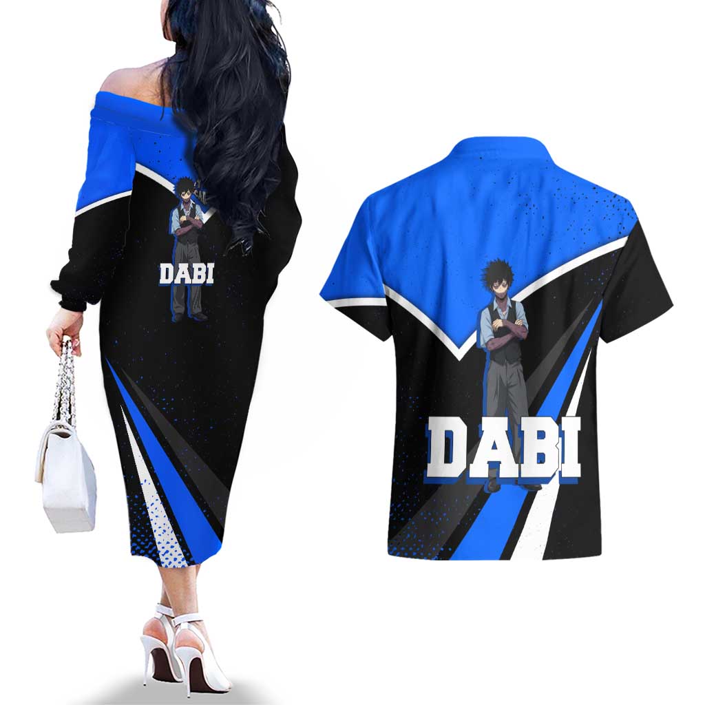 Dabi My Hero Academia Couples Matching Off The Shoulder Long Sleeve Dress and Hawaiian Shirt Anime Grunge Splatter Graphic Style