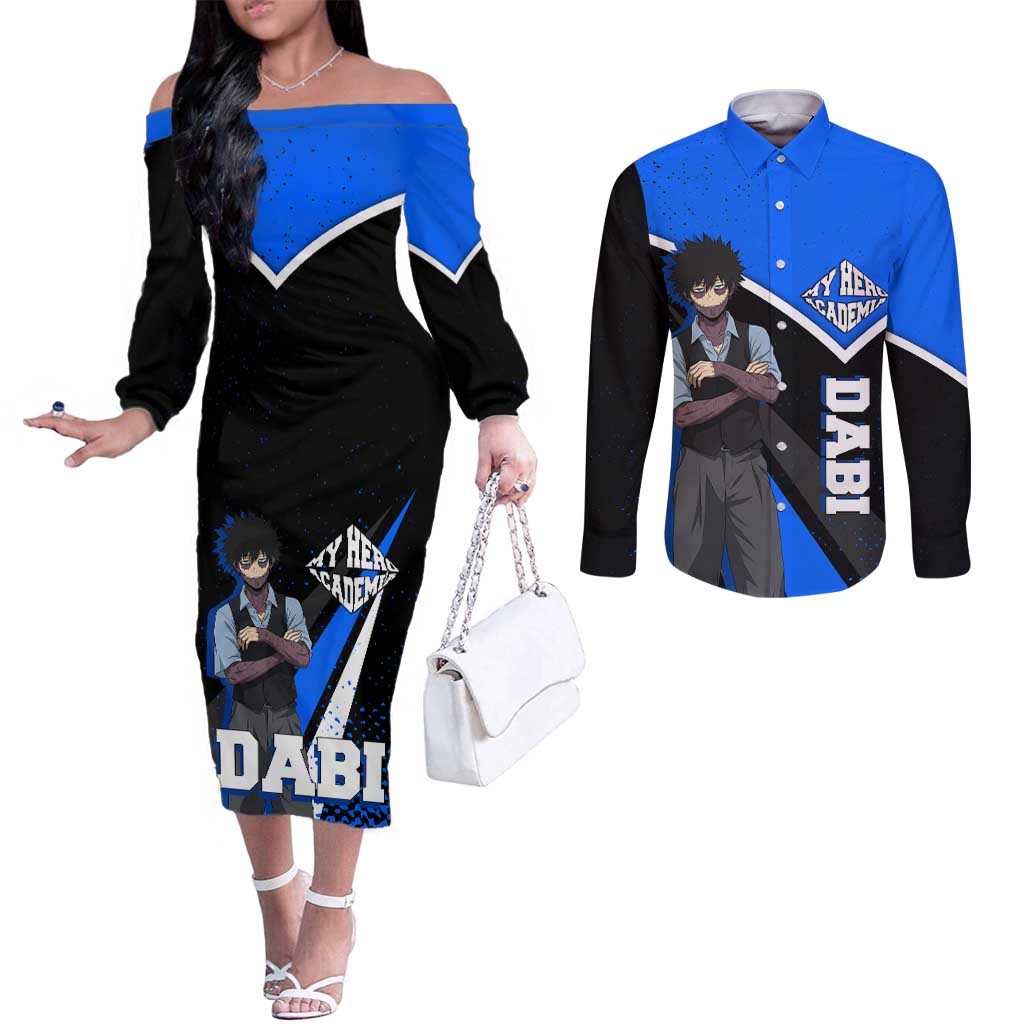 Dabi My Hero Academia Couples Matching Off The Shoulder Long Sleeve Dress and Long Sleeve Button Shirt Anime Grunge Splatter Graphic Style