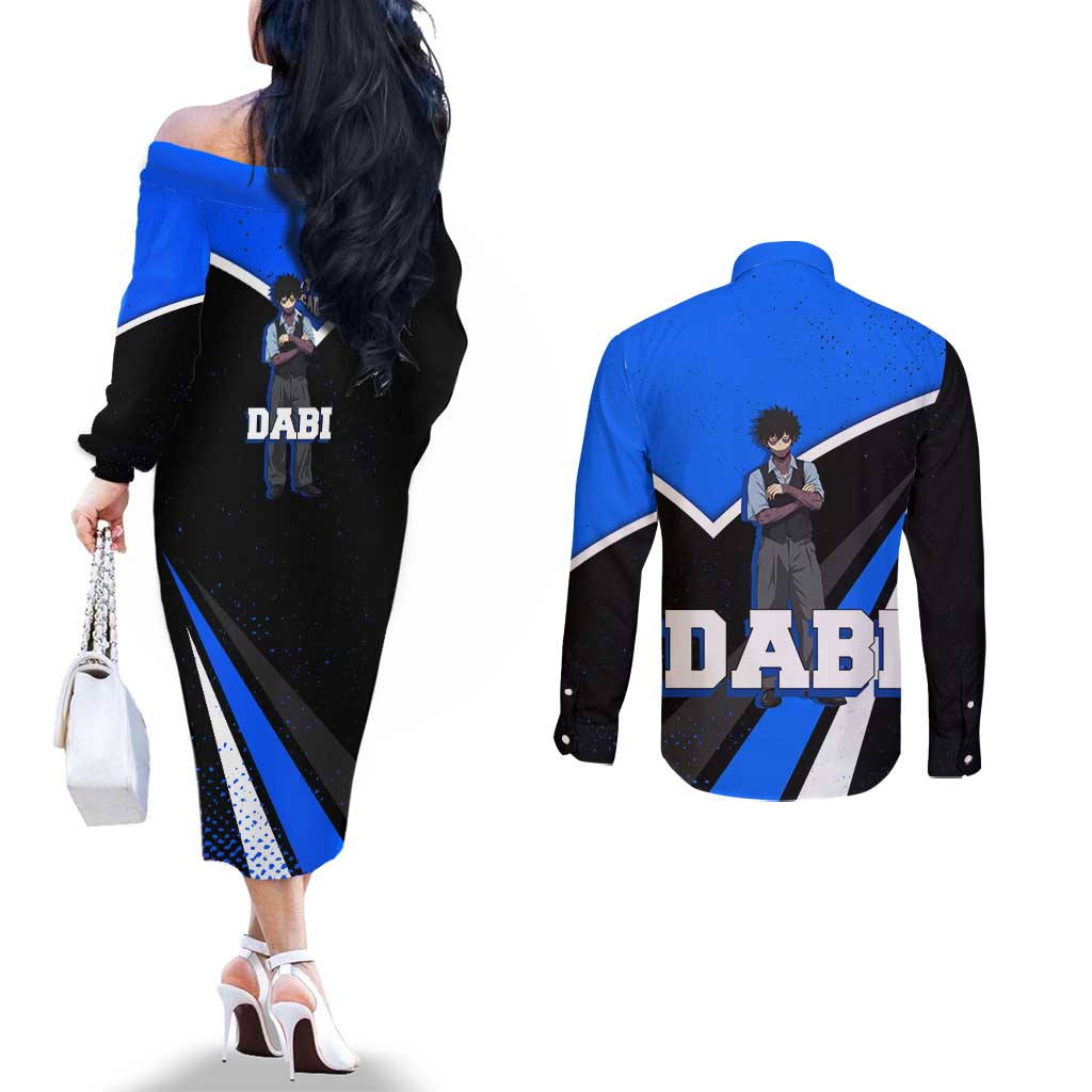 Dabi My Hero Academia Couples Matching Off The Shoulder Long Sleeve Dress and Long Sleeve Button Shirt Anime Grunge Splatter Graphic Style