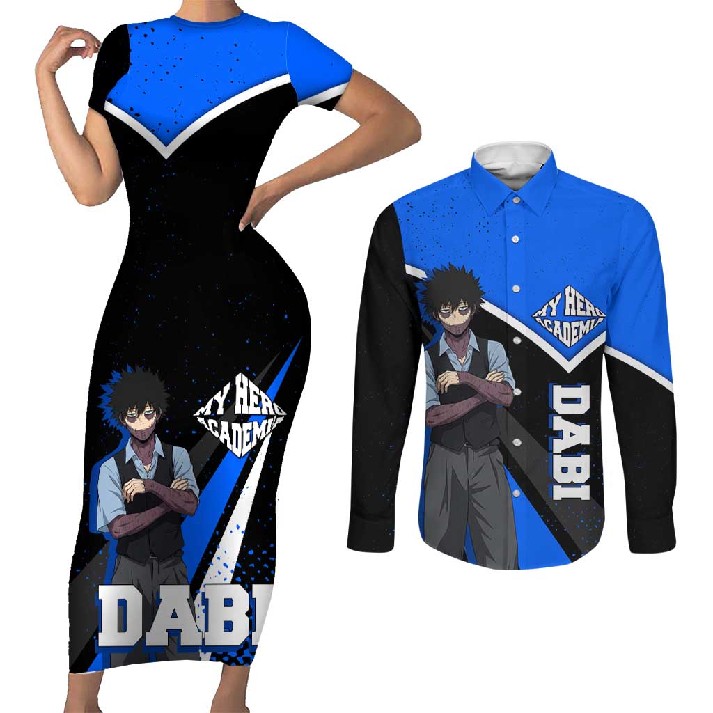 Dabi My Hero Academia Couples Matching Short Sleeve Bodycon Dress and Long Sleeve Button Shirt Anime Grunge Splatter Graphic Style