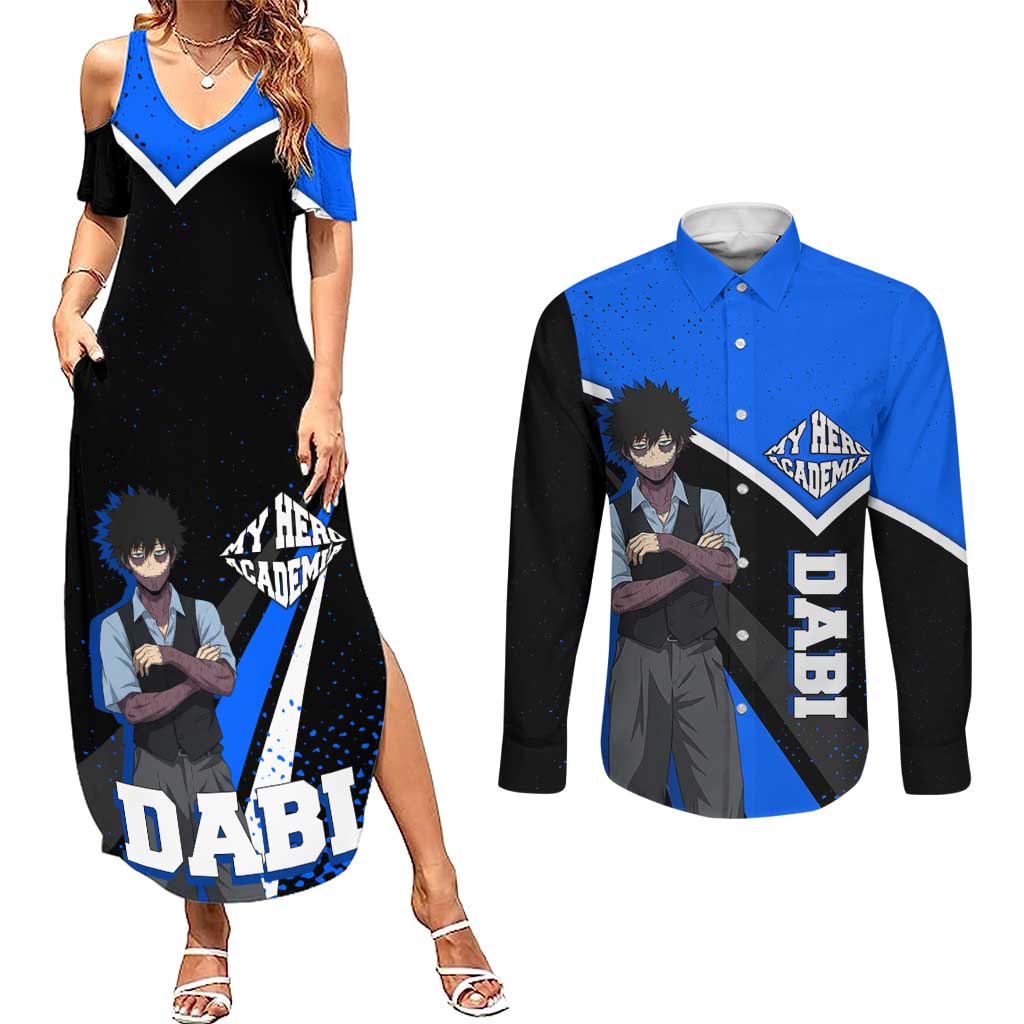 Dabi My Hero Academia Couples Matching Summer Maxi Dress and Long Sleeve Button Shirt Anime Grunge Splatter Graphic Style