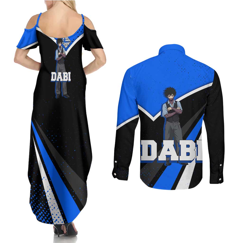 Dabi My Hero Academia Couples Matching Summer Maxi Dress and Long Sleeve Button Shirt Anime Grunge Splatter Graphic Style