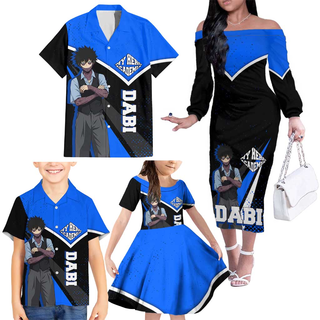 Dabi My Hero Academia Family Matching Off The Shoulder Long Sleeve Dress and Hawaiian Shirt Anime Grunge Splatter Graphic Style