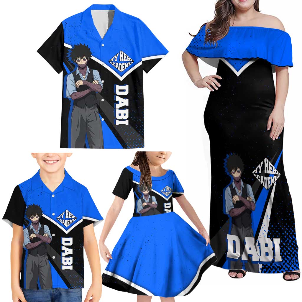 Dabi My Hero Academia Family Matching Off Shoulder Maxi Dress and Hawaiian Shirt Anime Grunge Splatter Graphic Style