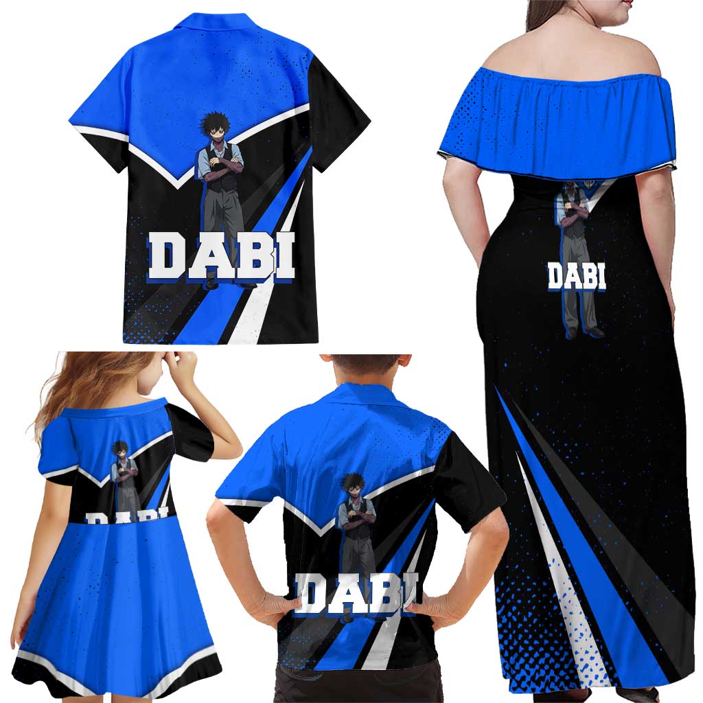 Dabi My Hero Academia Family Matching Off Shoulder Maxi Dress and Hawaiian Shirt Anime Grunge Splatter Graphic Style