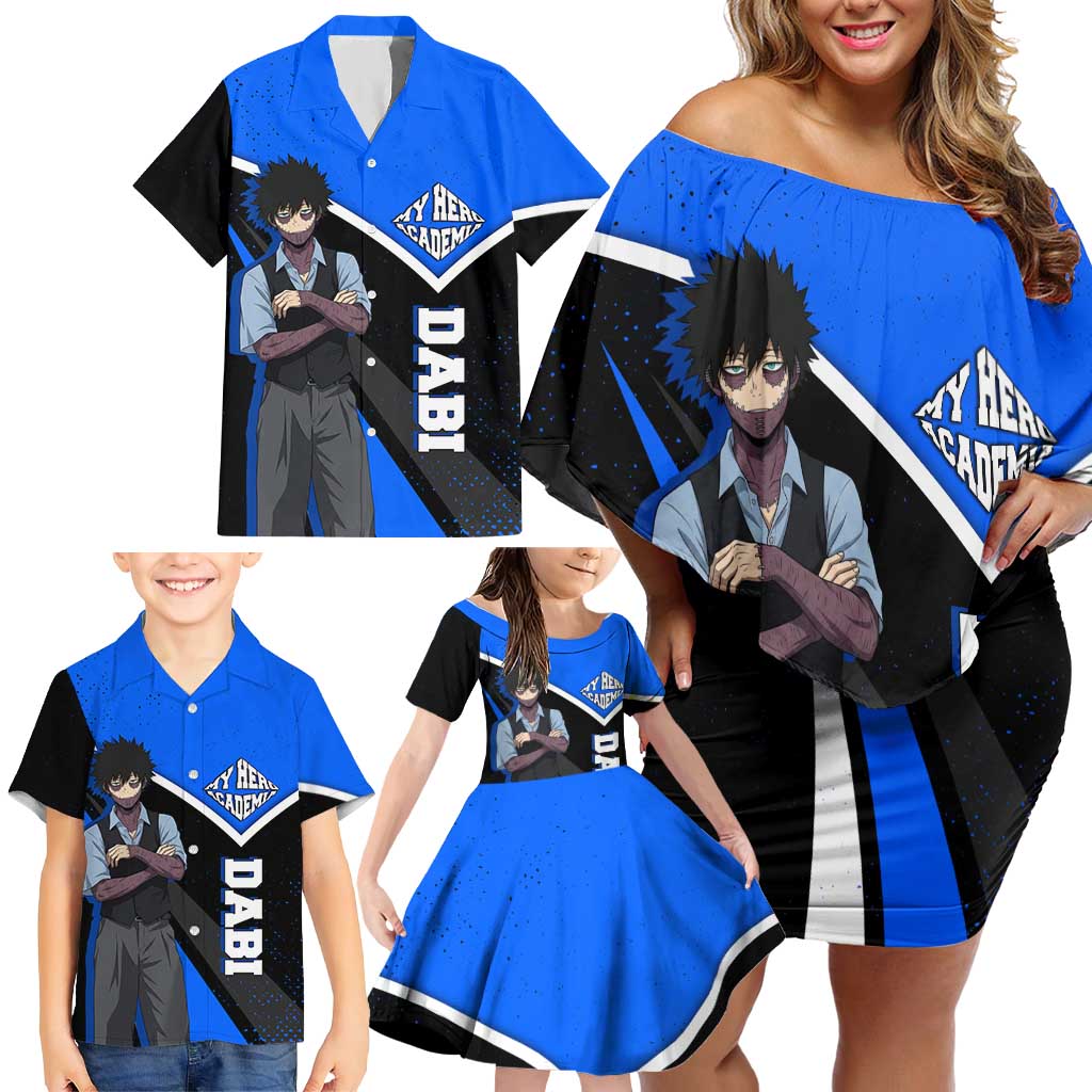 Dabi My Hero Academia Family Matching Off Shoulder Short Dress and Hawaiian Shirt Anime Grunge Splatter Graphic Style