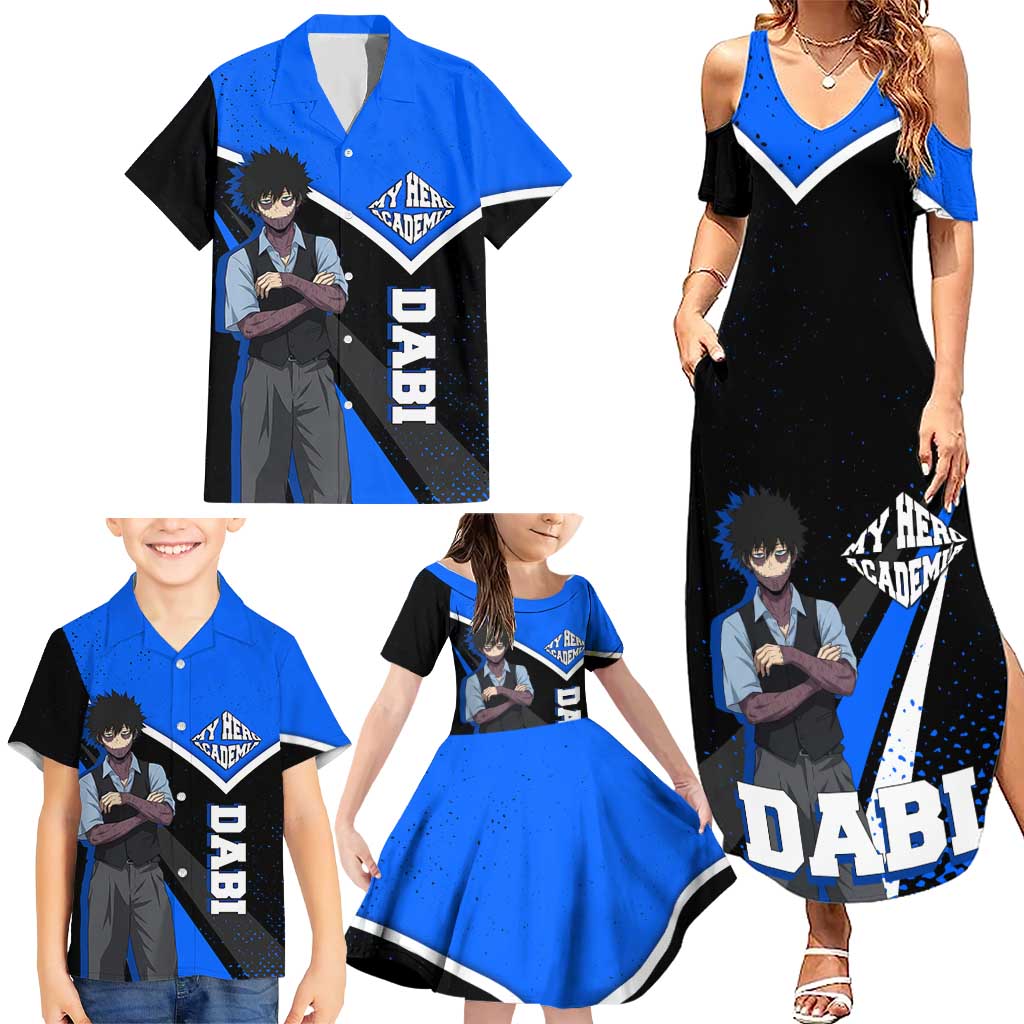 Dabi My Hero Academia Family Matching Summer Maxi Dress and Hawaiian Shirt Anime Grunge Splatter Graphic Style