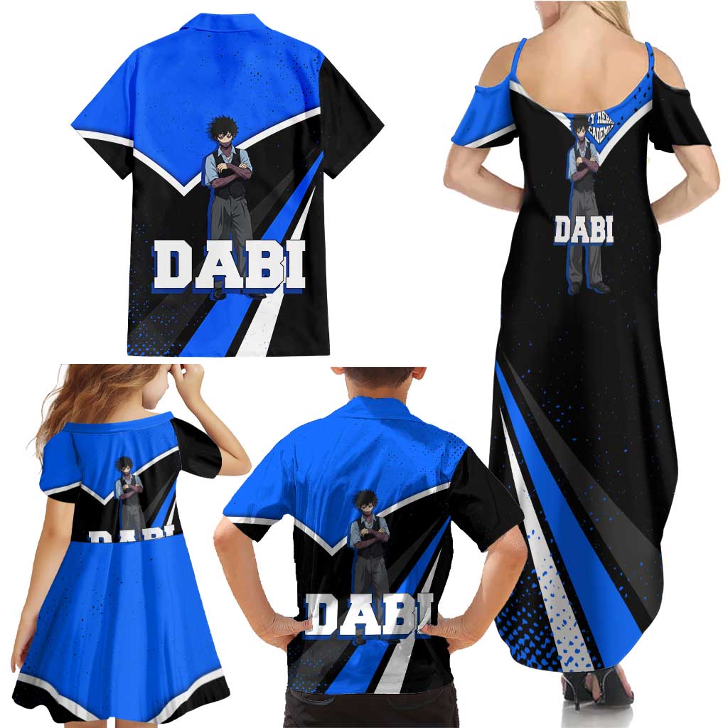 Dabi My Hero Academia Family Matching Summer Maxi Dress and Hawaiian Shirt Anime Grunge Splatter Graphic Style