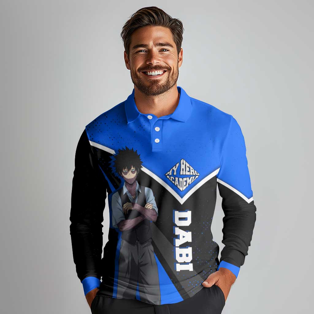Dabi My Hero Academia Long Sleeve Polo Shirt Anime Grunge Splatter Graphic Style