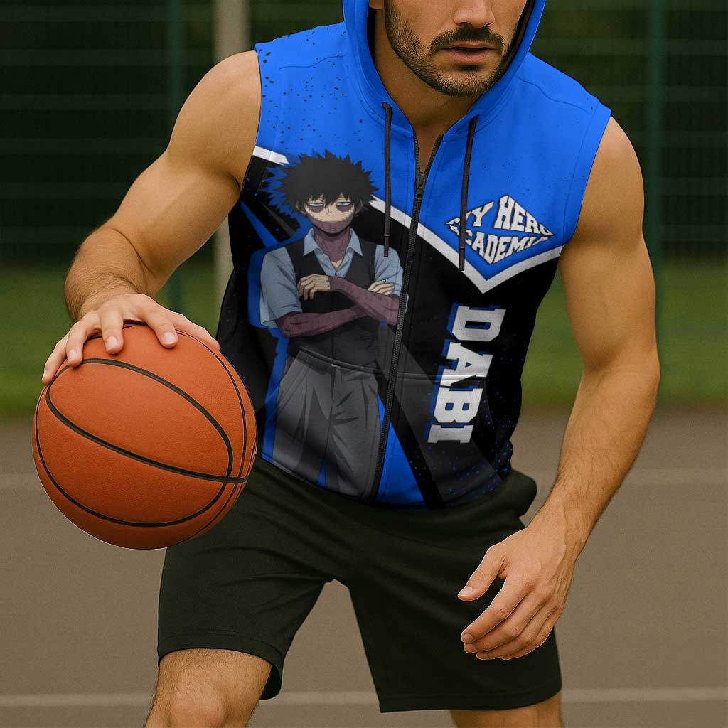 Dabi My Hero Academia Sleeveless Zip Hoodie Anime Grunge Splatter Graphic Style
