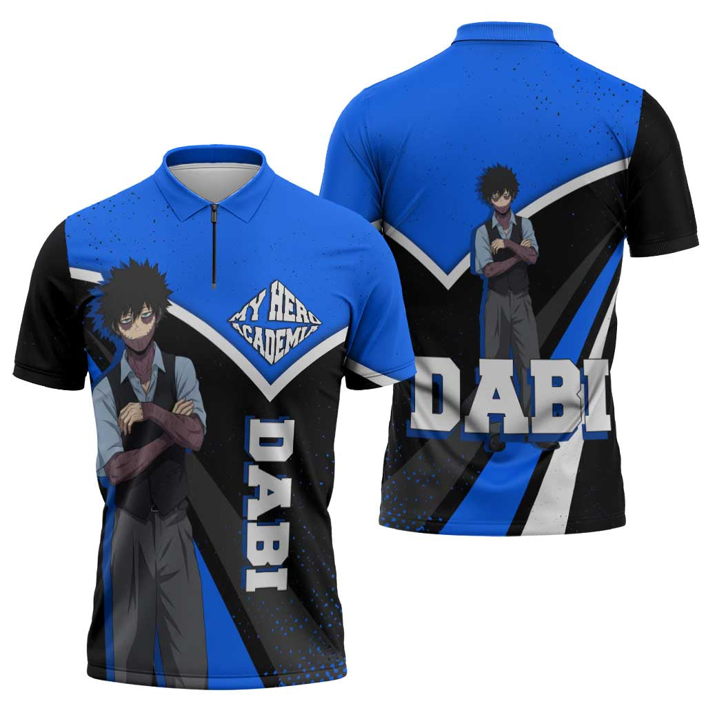 Dabi My Hero Academia Zipper Polo Shirt Anime Grunge Splatter Graphic Style