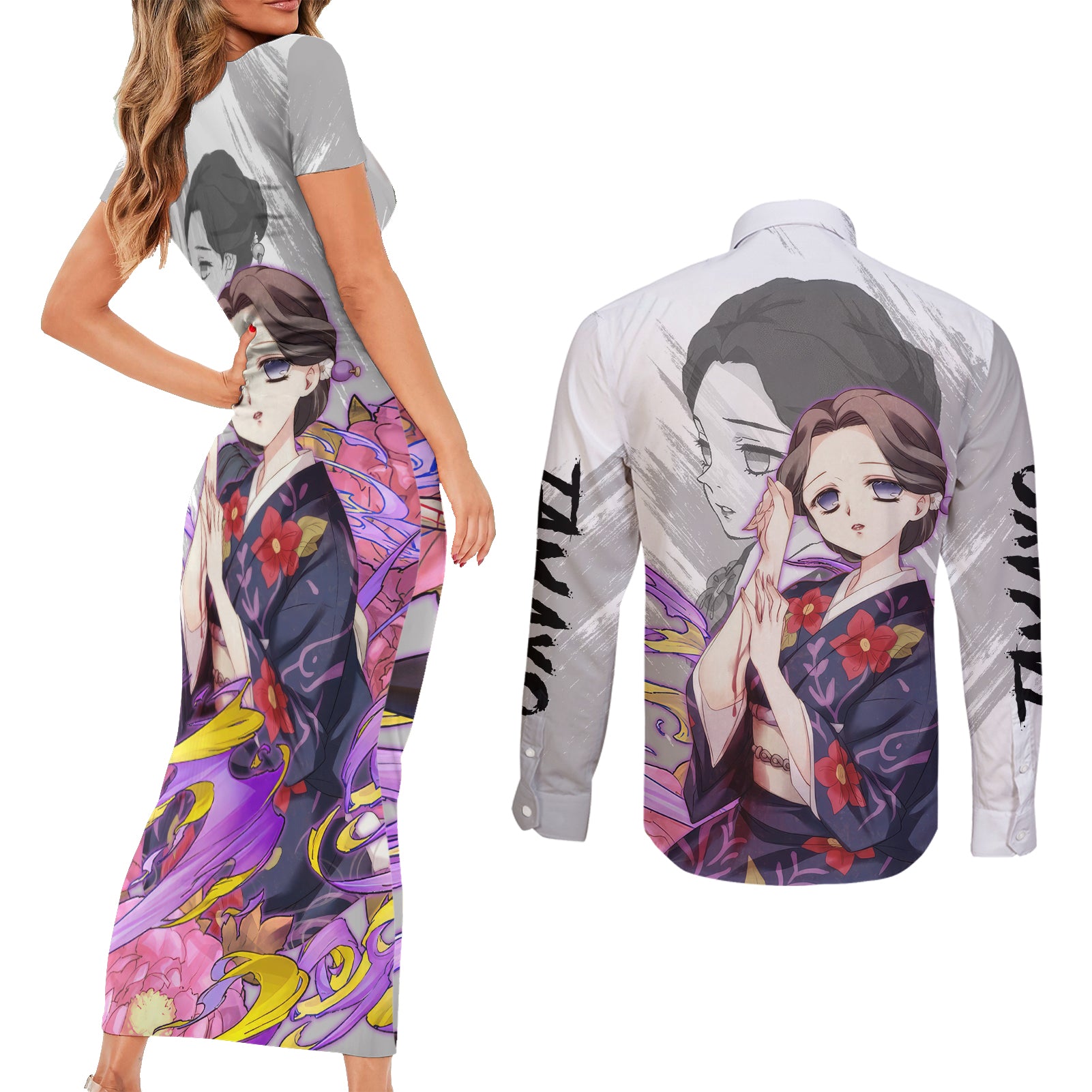 Tamayo - Anime Couples Matching Short Sleeve Bodycon Dress and Long Sleeve Button Shirt Naruto