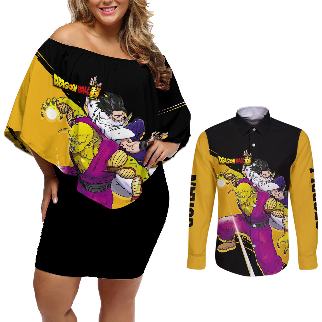 Gohan and Piccolo Couples Matching Off Shoulder Short Dress and Long Sleeve Button Shirt Dragon Ball Super