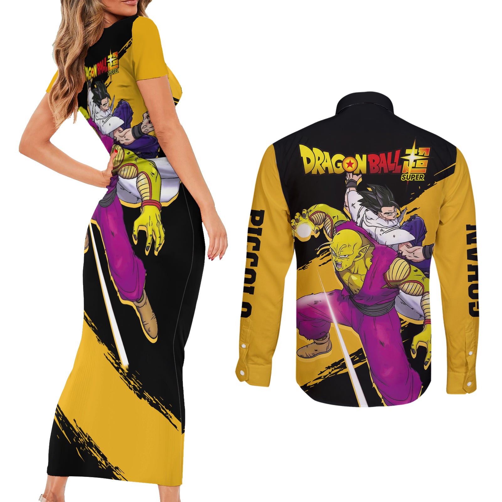 Gohan and Piccolo Couples Matching Short Sleeve Bodycon Dress and Long Sleeve Button Shirt Dragon Ball Super