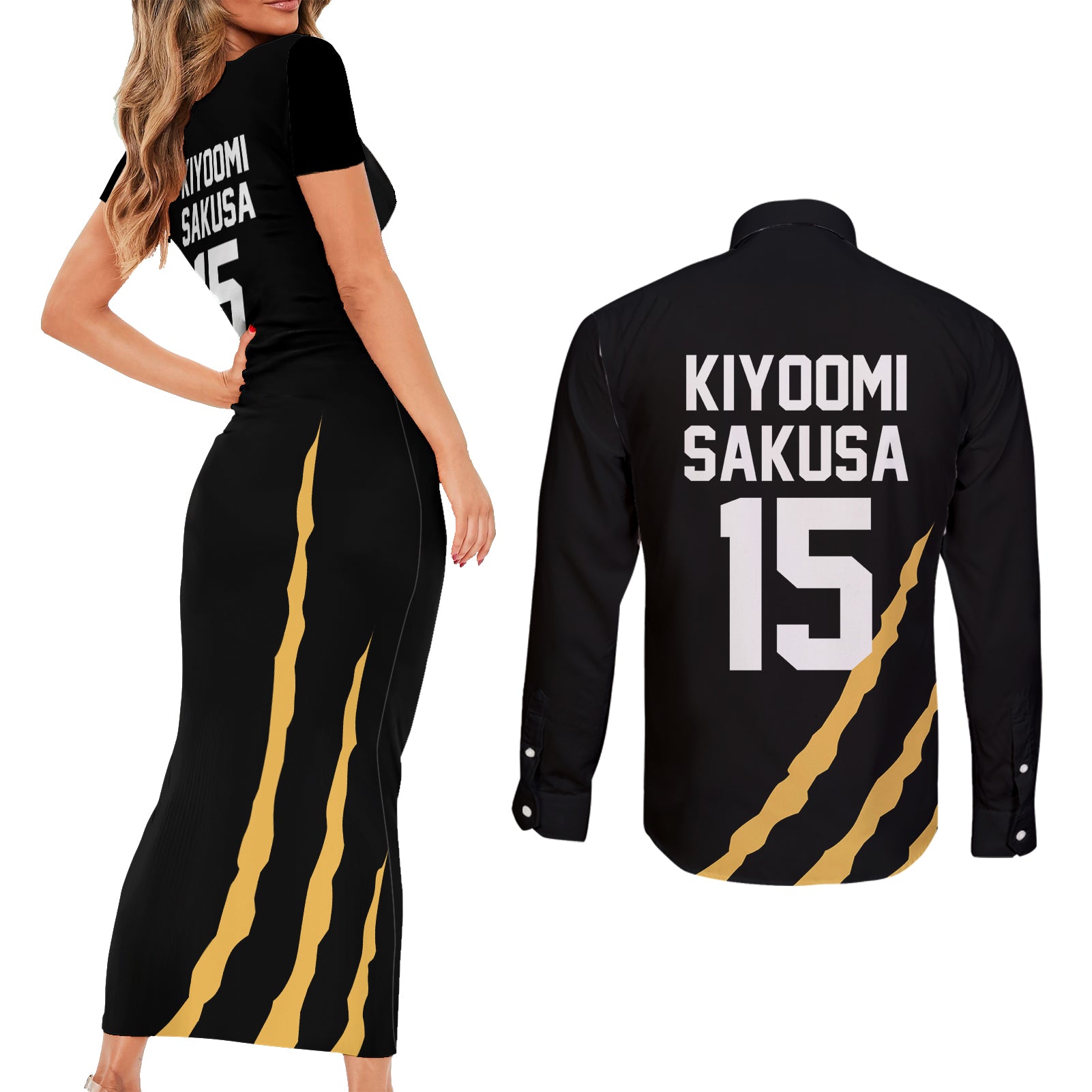 MSBY Kiyoomi Sakusa Couples Matching Short Sleeve Bodycon Dress and Long Sleeve Button Shirt Number 15 Anime