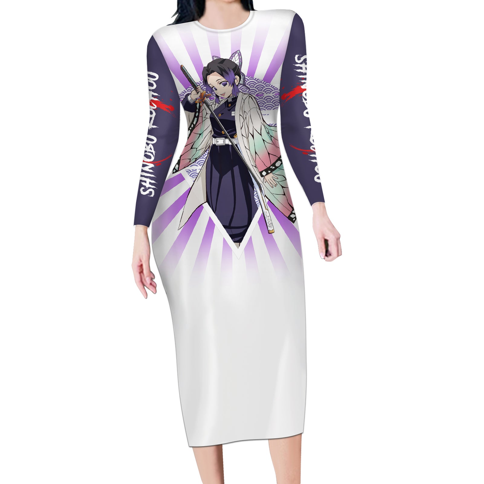 Shinobu Kochou Long Sleeve Bodycon Dress Demon Slayer